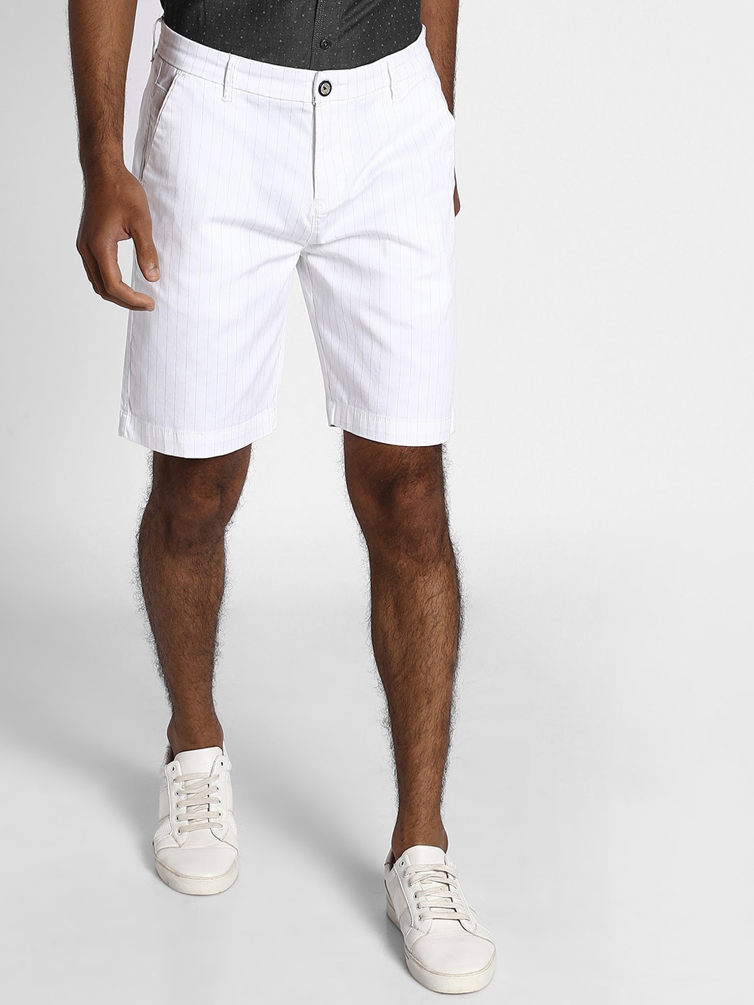 Red Flame Men Mid-Rise Shorts, White