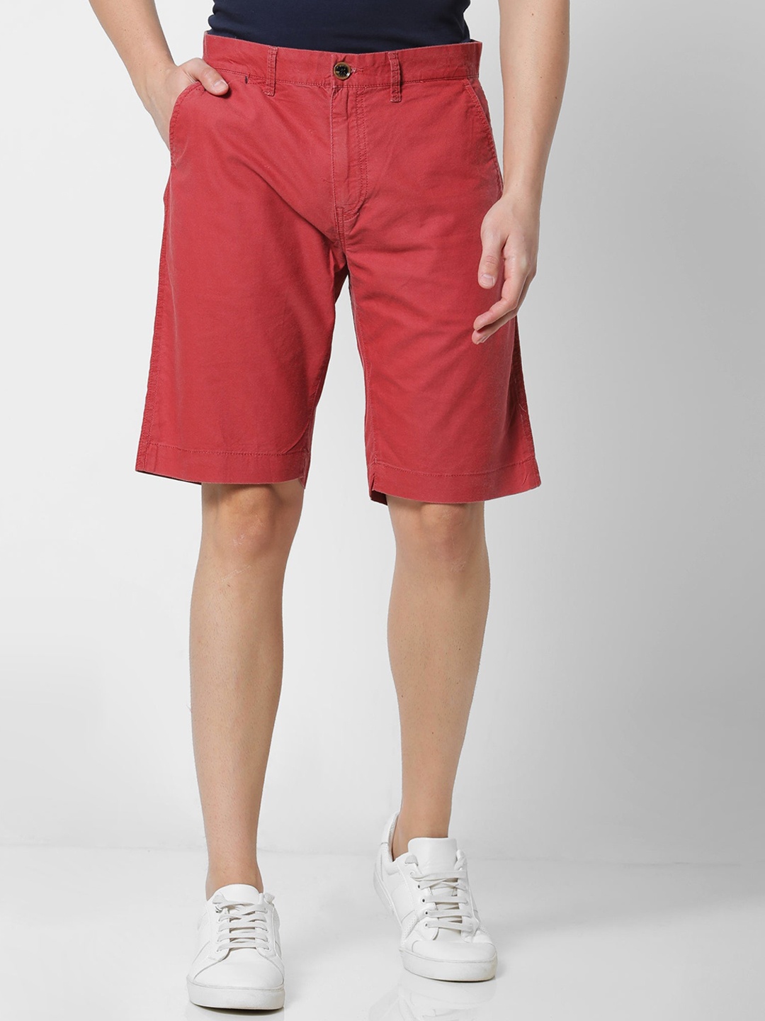 

Red Flame Men Mid-Rise Pure Cotton Shorts, Maroon