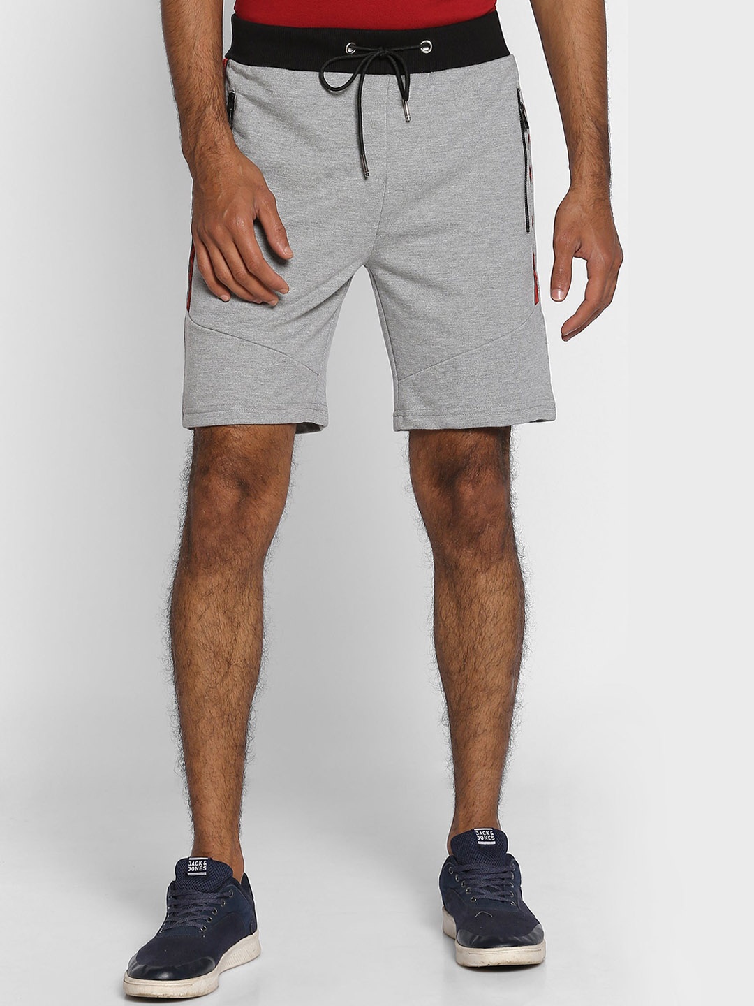 

Red Flame Men Mid-Rise Pure Cotton Shorts, Grey melange