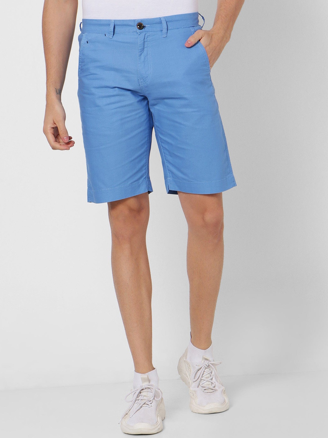 Red Flame Men Mid-Rise Pure Cotton Shorts, Blue