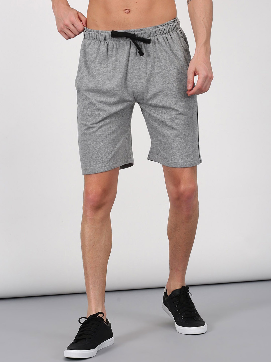 Red Flame Men Mid-Rise Regular Shorts, Grey