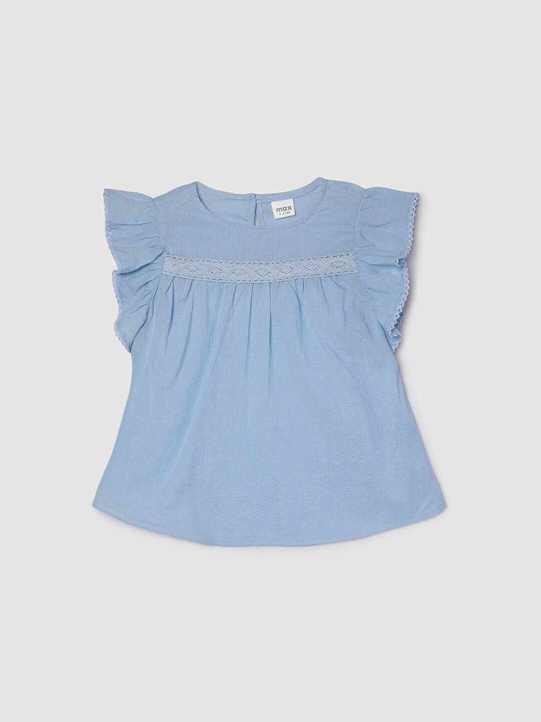 

max Girls Cotton Round Neck Flutter Sleeve Casual A-Line Top, Blue
