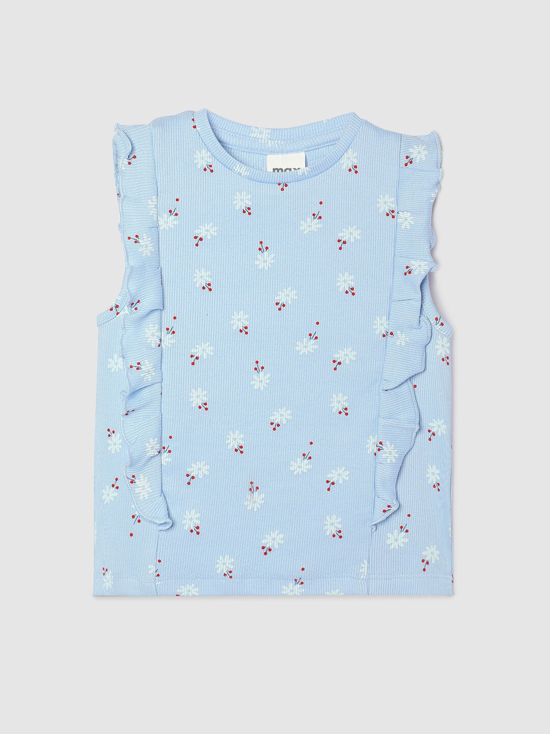 

max Girls Floral Print Cotton Top, Blue