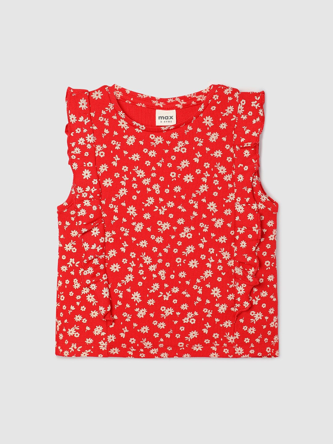 

max Girls Floral Printed Cotton Top, Red