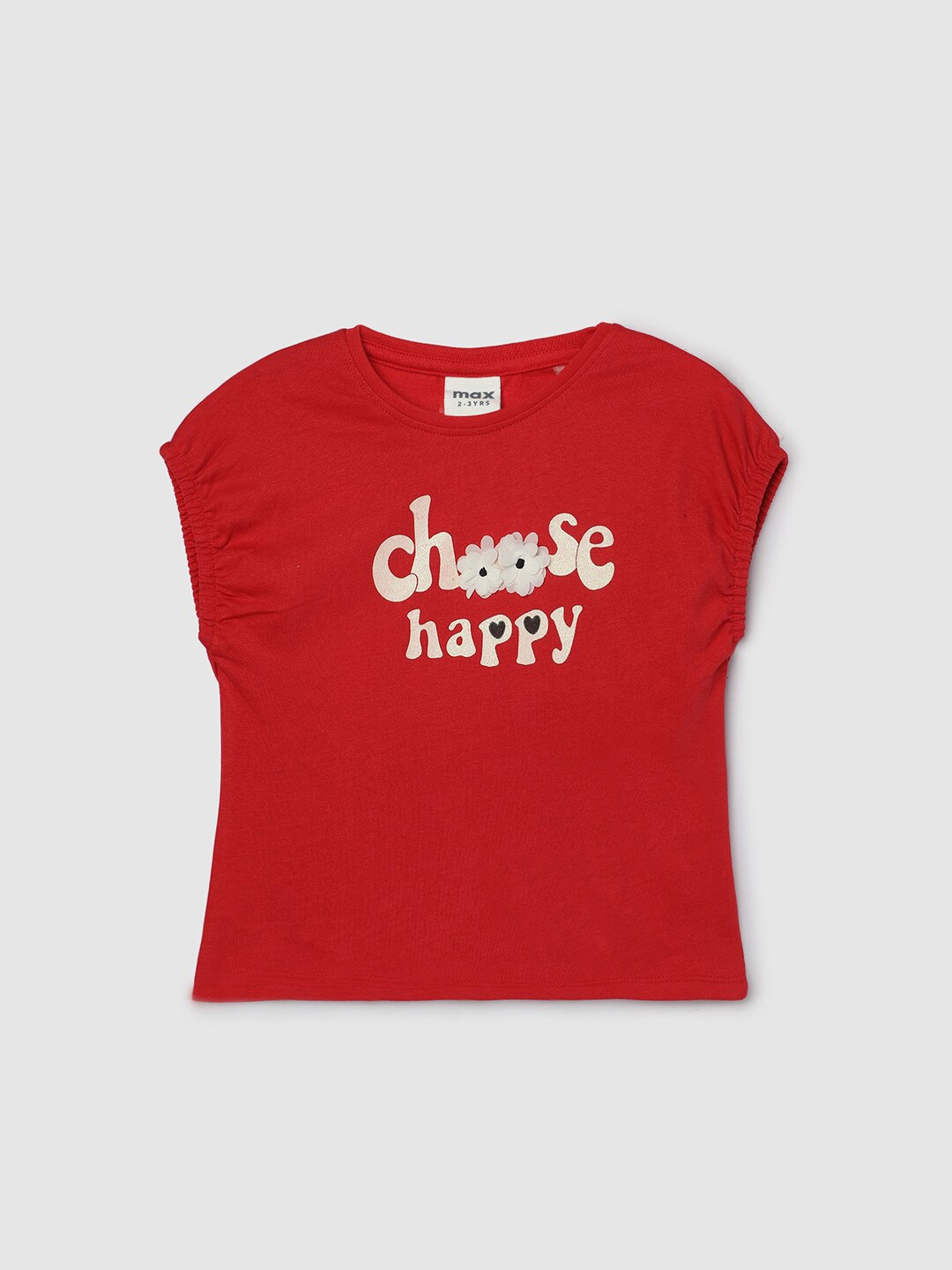 

max Girls Typography Printed Extended Sleeves Pure Cotton Top, Red