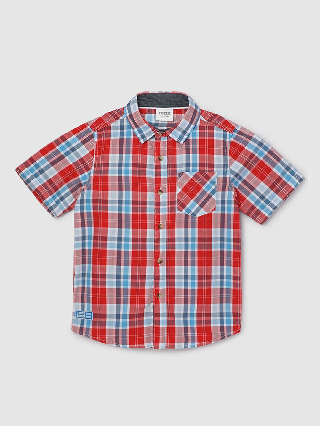 

max Boys Tartan Checked Cotton Casual Shirt, Red