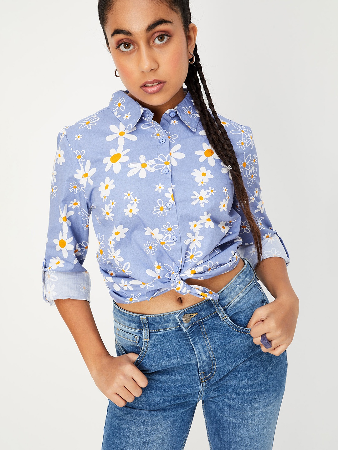 

max Girls Floral Opaque Printed Casual Shirt, Blue
