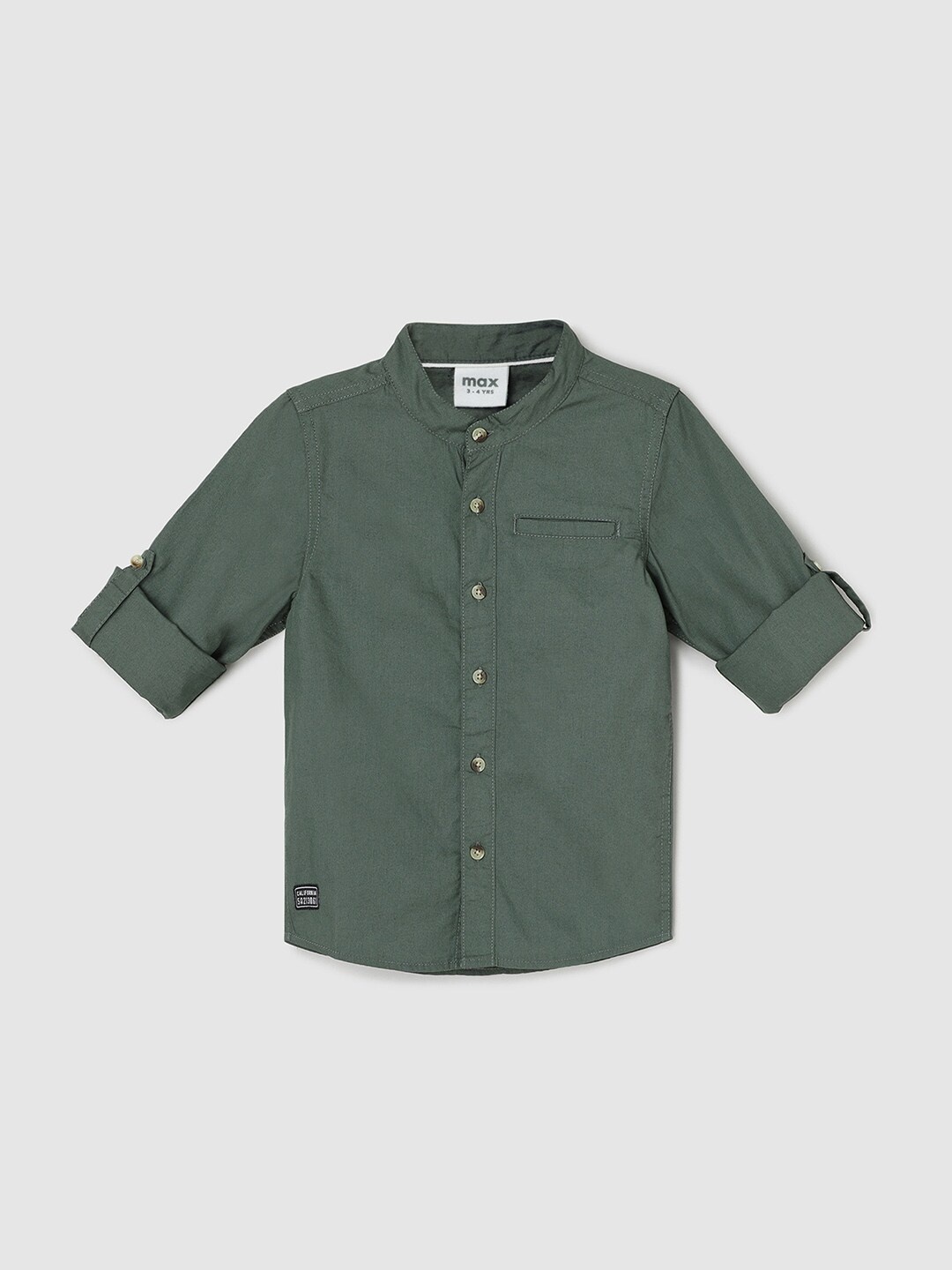 

max Boys Mandarin Collar Cotton Casual Shirt, Green