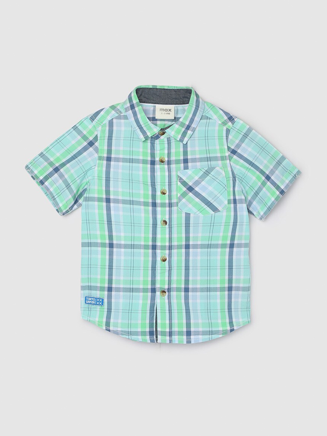 

max Boys Tartan Checks Spread Collar Cotton Casual Shirt, Blue