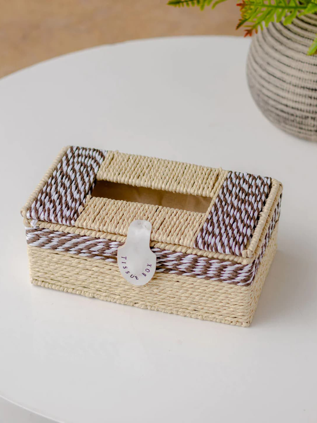 

THEDECORKART Beige & Brown Textured Jute Tissue Holder