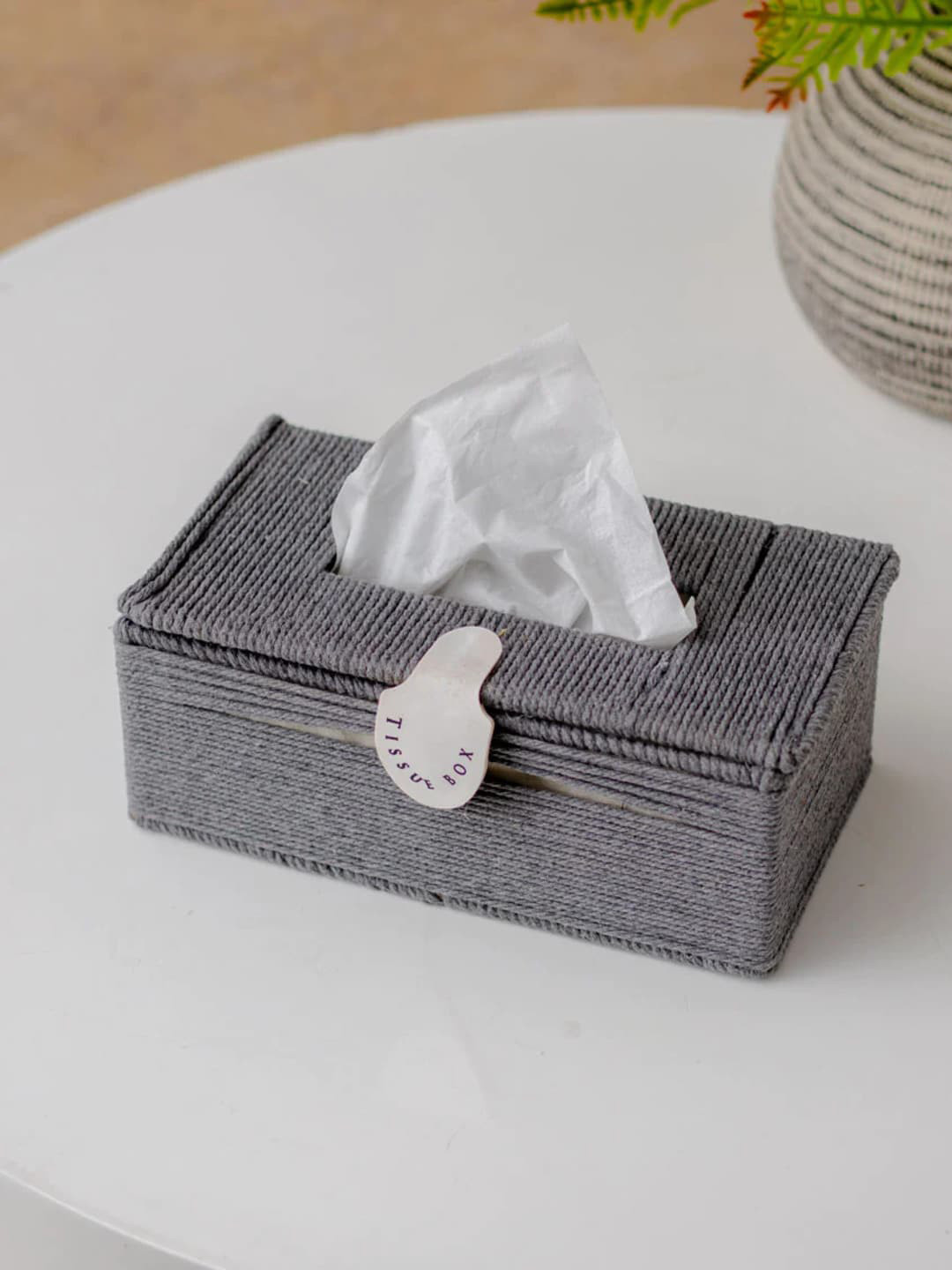 

THEDECORKART Grey Textured Jute Tissue Holder