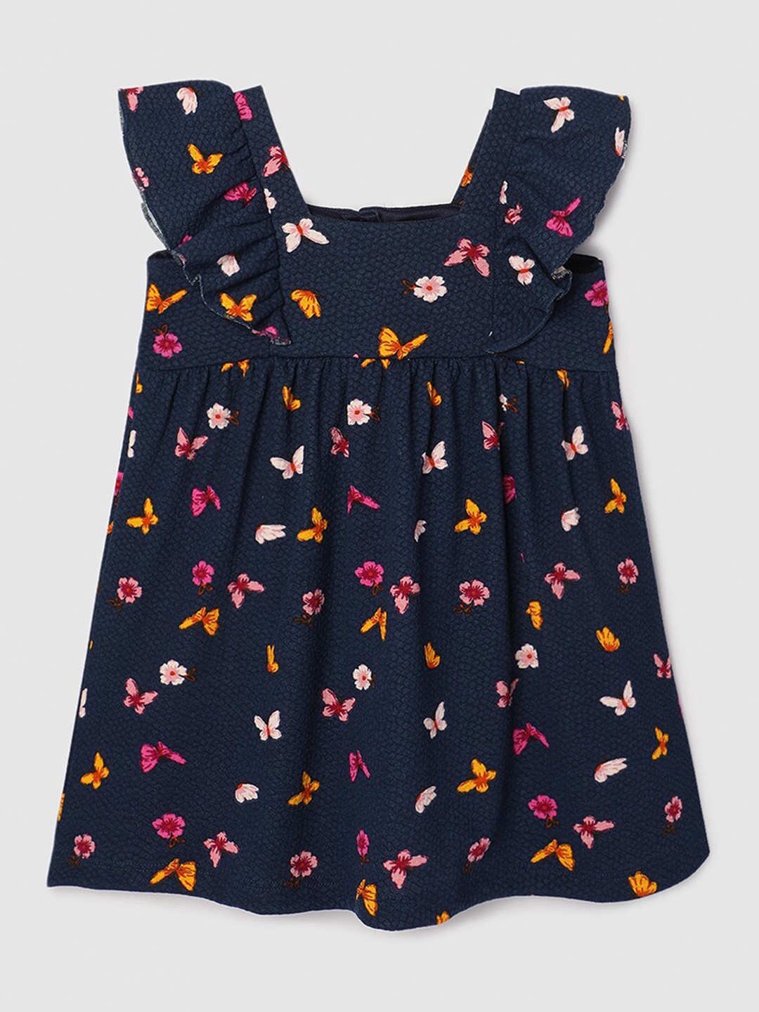 

max Girls Floral Printed Flutter Sleeves A-Line Dress, Navy blue
