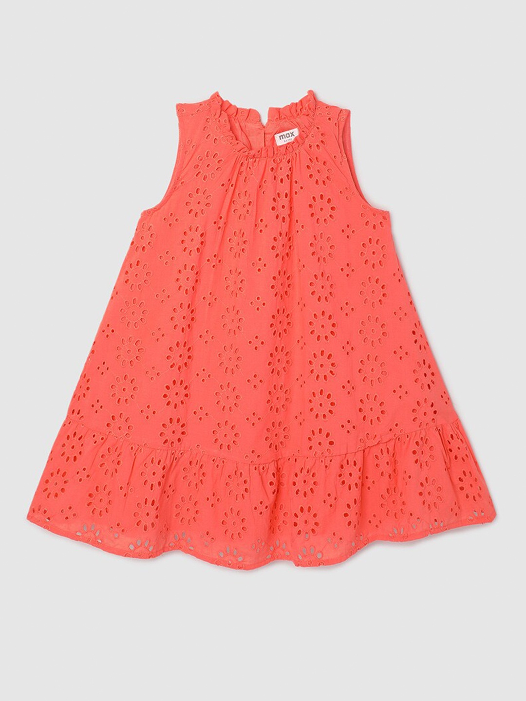 

max Girls Self Design Pure Cotton Schiffili A-Line Dress, Orange