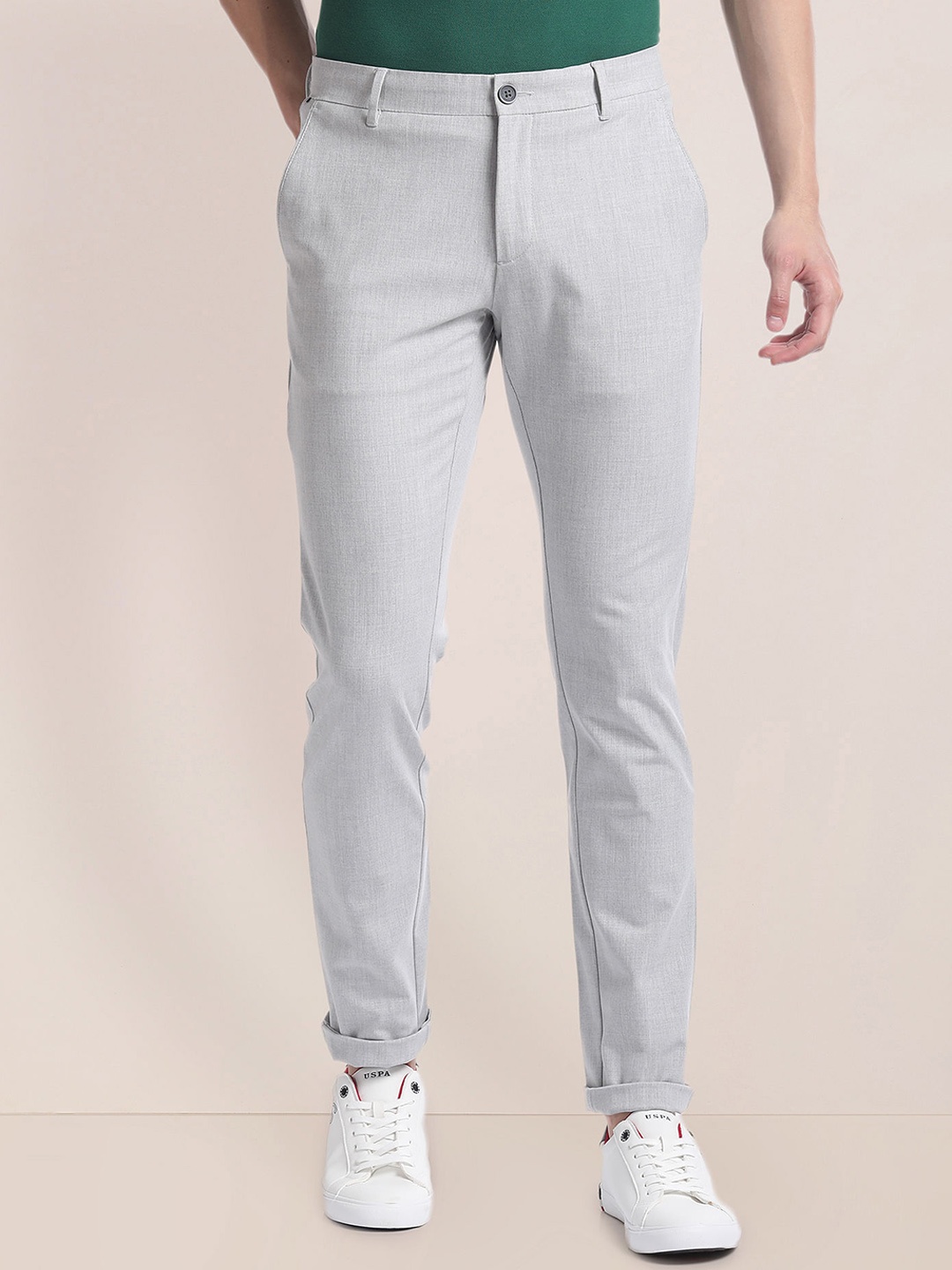 

U.S. Polo Assn. Men Mid Rise Cotton Trousers, Grey