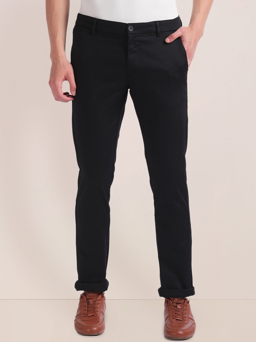 

U.S. Polo Assn. Men Mid Rise Slim Fit Cotton Trousers, Black