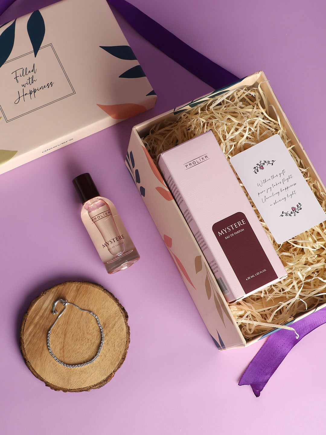 

Gleevers Mystere Eau de Parfum 30ml & Silver-Plated Stone-Studded Bracelet Gift Set, Pink