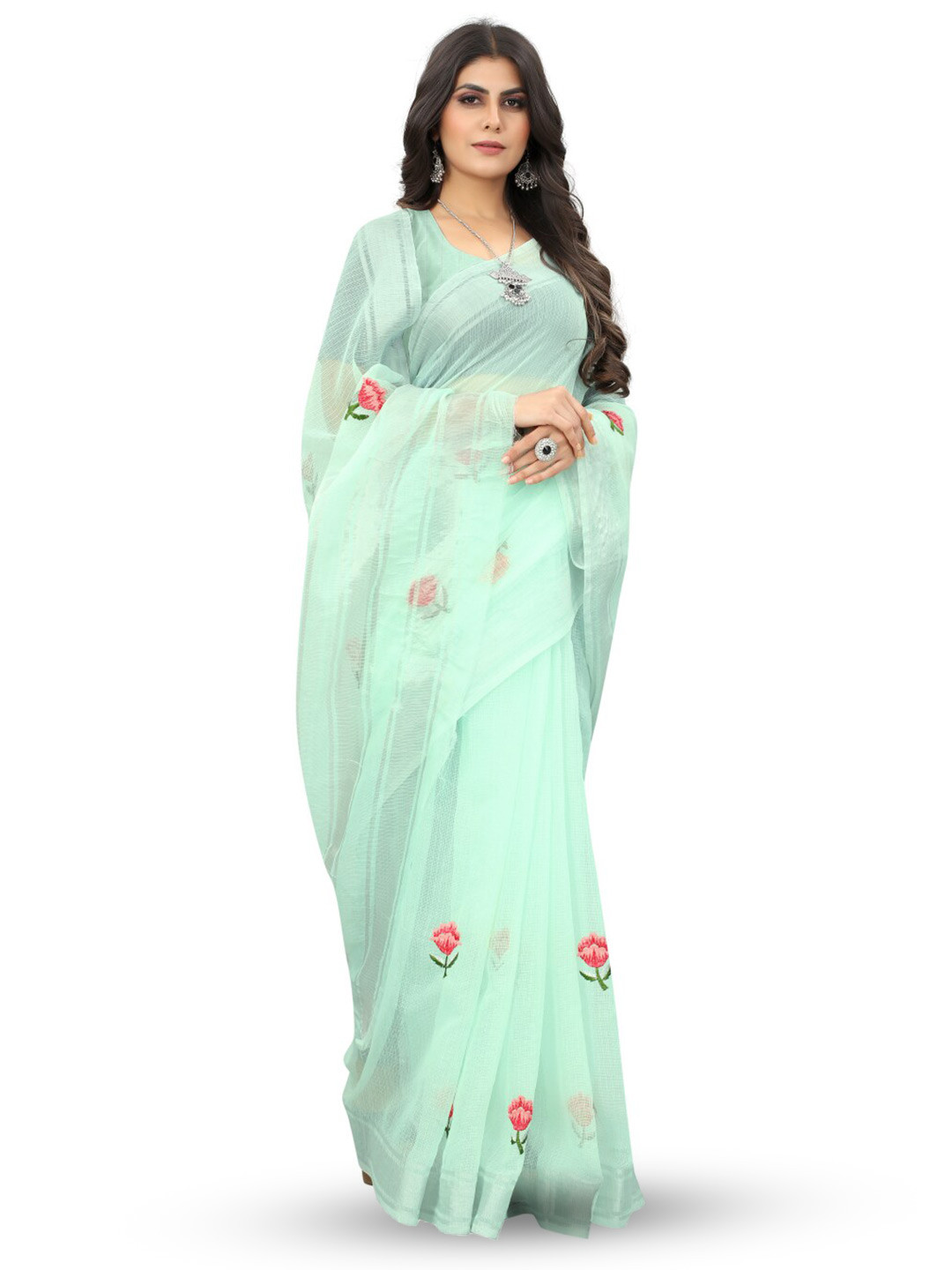 

suyukti creation Floral Embroidered Zari Kota Saree, Blue