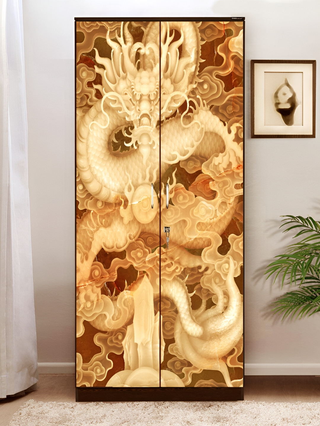 

WALLWEAR Beige & Brown Dragon-printed Self-Adhesive Wardrobe Wallpaper