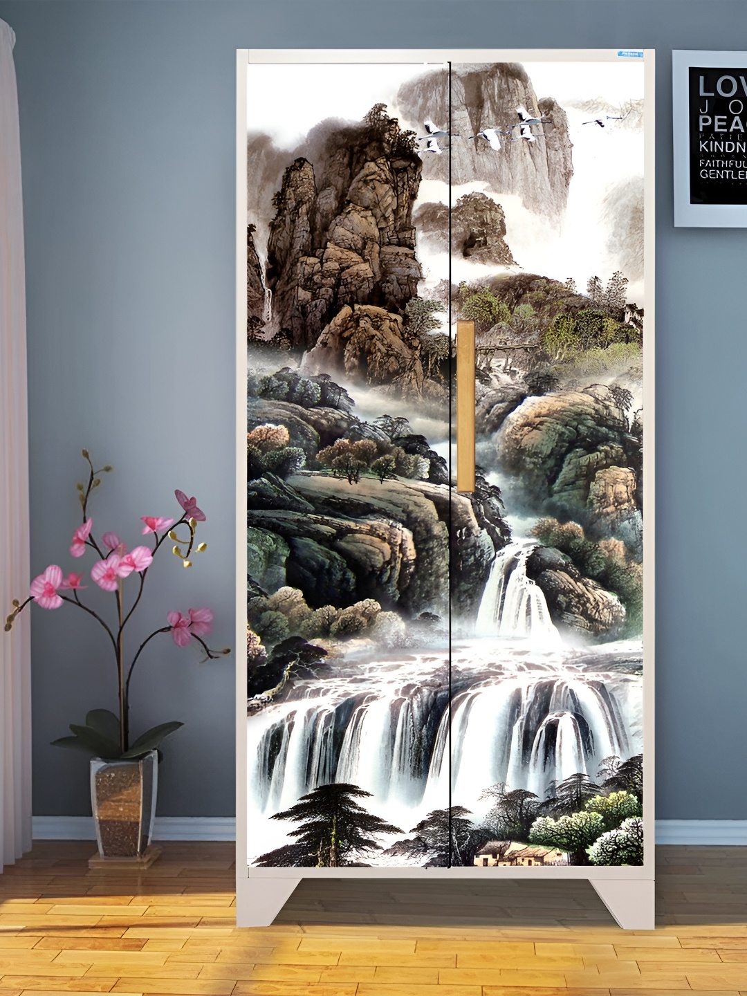 

WALLWEAR White & Brown Waterfall-Printed Self-Adhesive Wardrobe Wallpaper