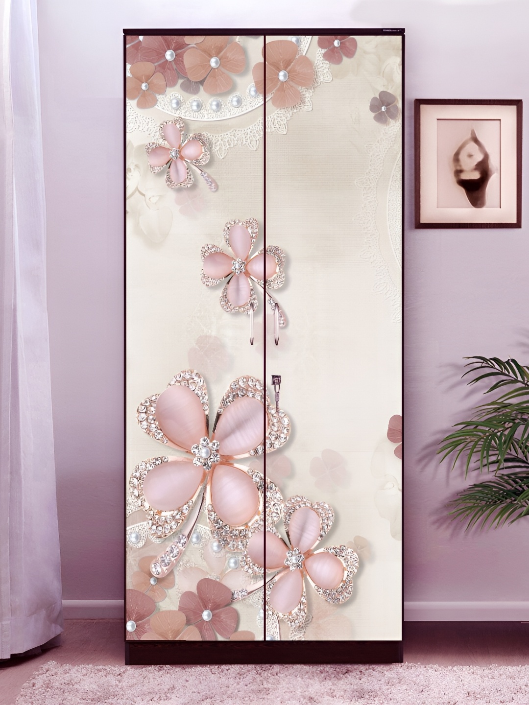 

WALLWEAR Beige & Pink Floral Printed Self-Adhesive Wardrobe Wallpaper