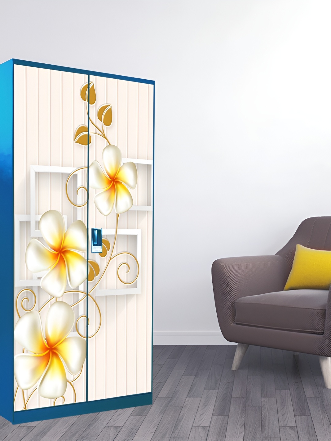 

WALLWEAR Beige & Yellow Floral Printed Self-Adhesive Wardrobe Wallpaper