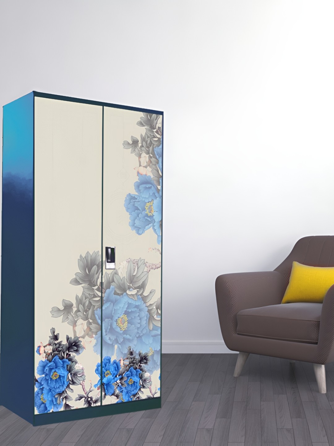 

WALLWEAR Cream & Blue Floral Printed Self-Adhesive Wardrobe Wallpaper