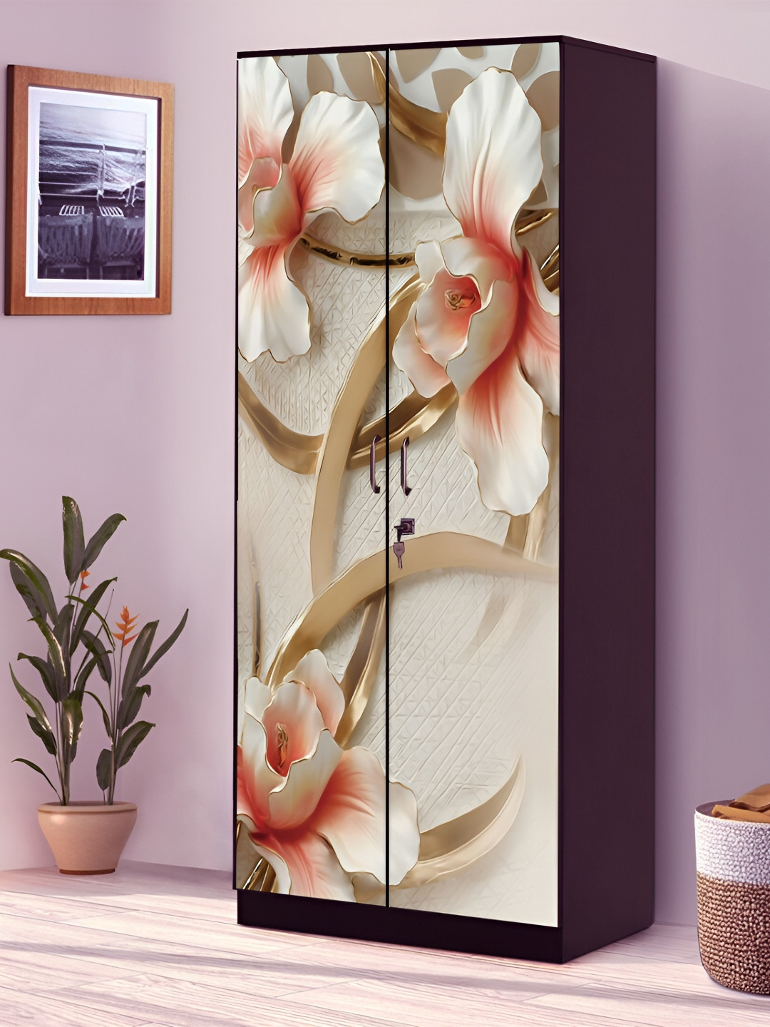 

WALLWEAR Beige & Orange Floral Printed Self-Adhesive Wardrobe Wallpaper