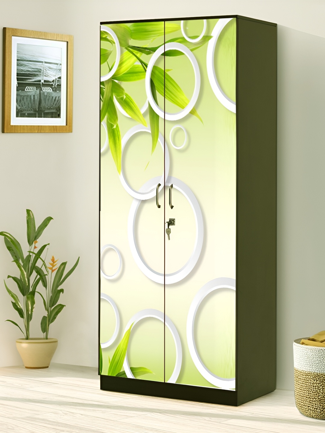 

WALLWEAR Green & White Leaf-printed Self-Adhesive Wardrobe Sticker