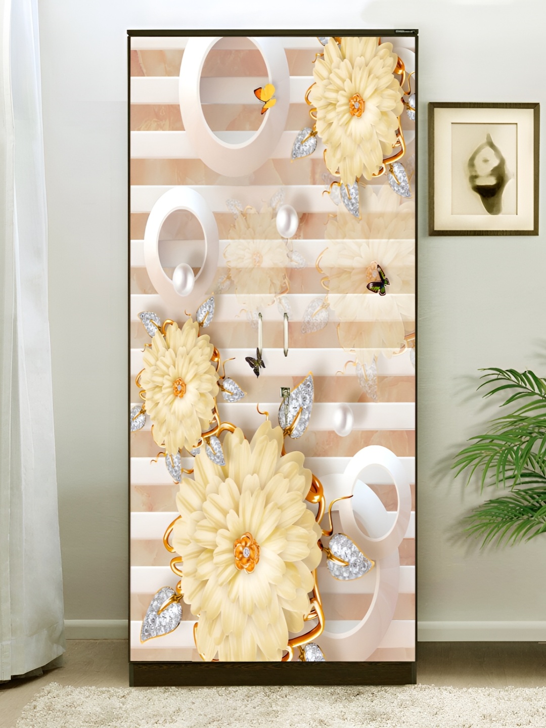 

WALLWEAR Beige & Brown Floral-printed Self-Adhesive Wardrobe Sticker