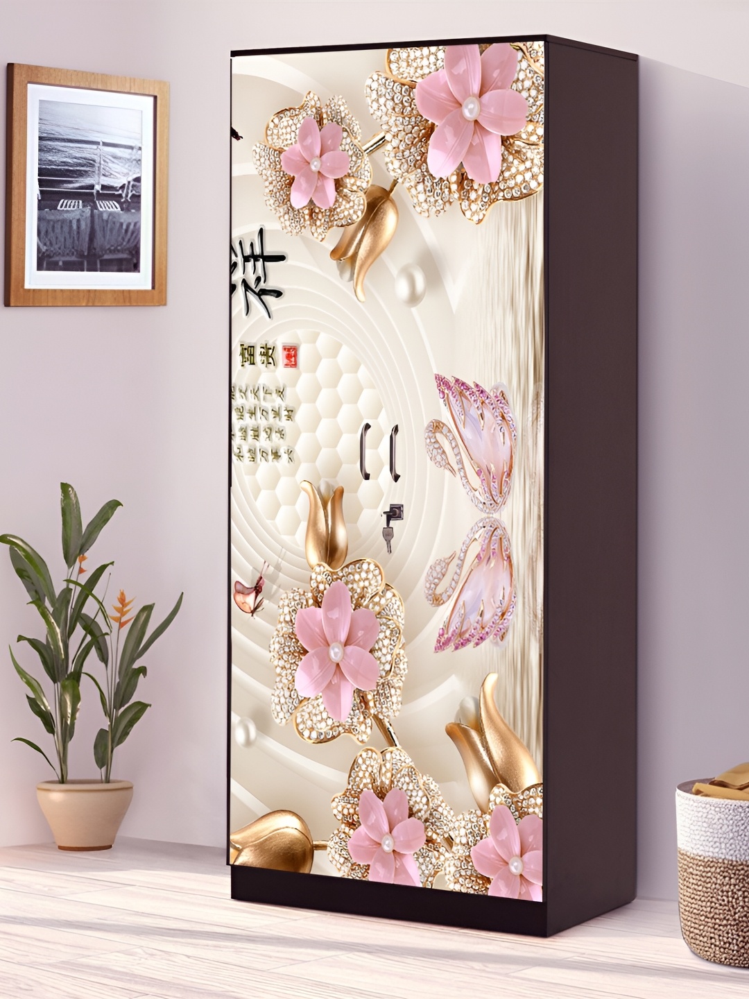 

WALLWEAR Beige & Pink Floral Printed Self-Adhesive Wardrobe Wallpaper