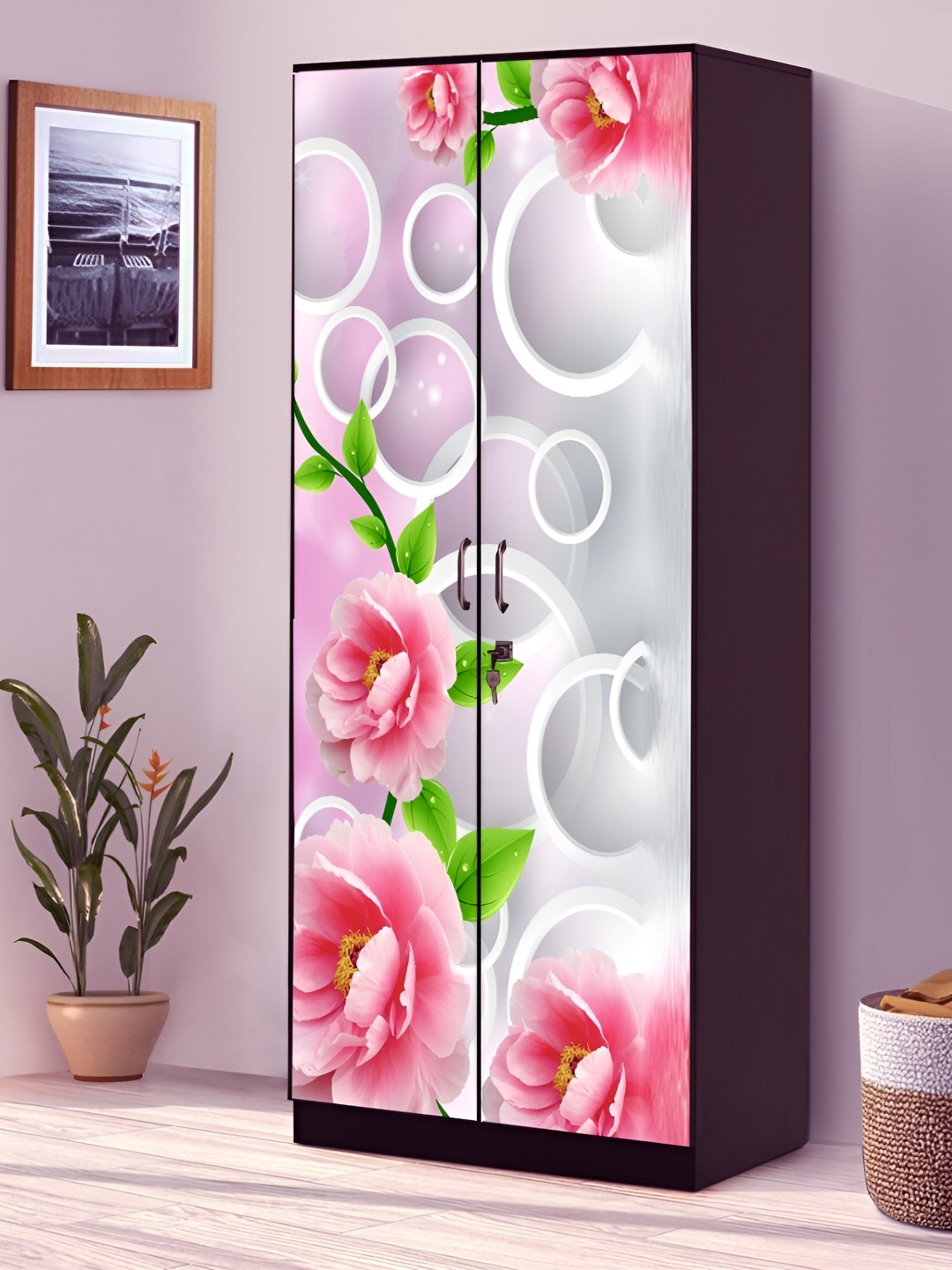 

WALLWEAR Pink & White Floral-printed Self-Adhesive Wardrobe Sticker