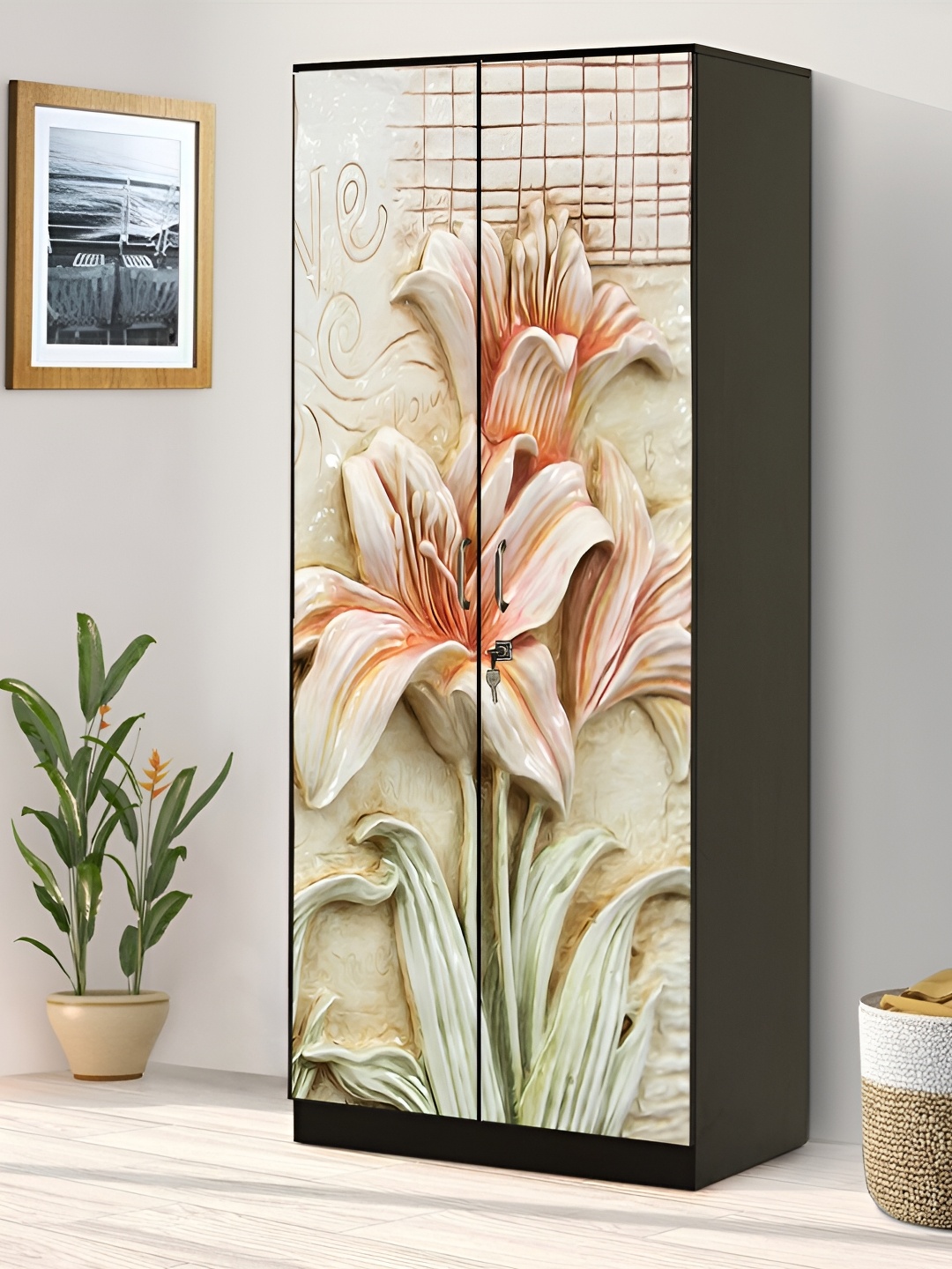 

WALLWEAR Beige & Orange Floral-printed Self-Adhesive Wardrobe Sticker