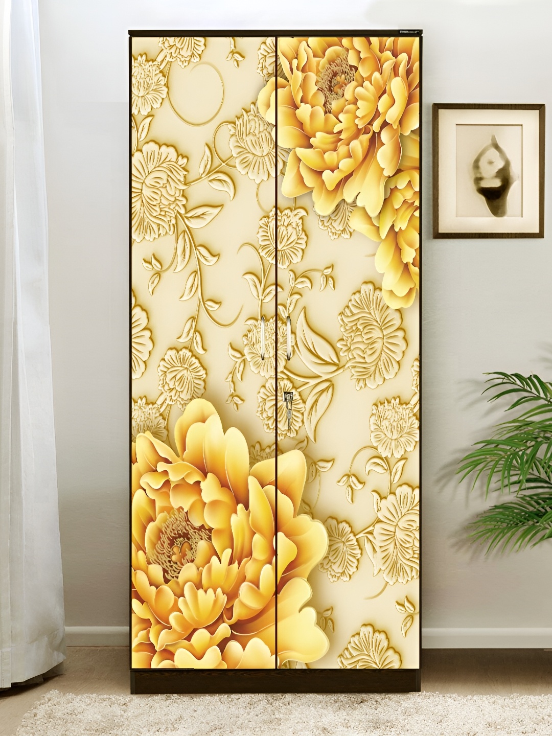 

WALLWEAR Beige & Brown Floral-printed Self-Adhesive Wardrobe Sticker