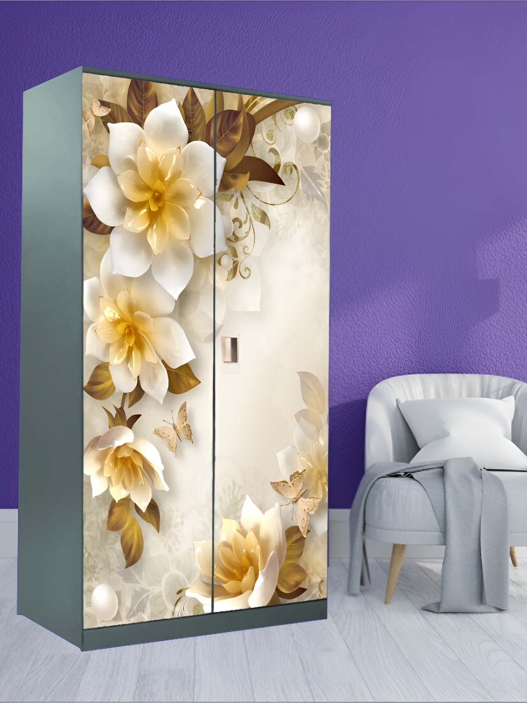 

WALLWEAR Beige & Brown Floral-printed Self-Adhesive Wardrobe Sticker