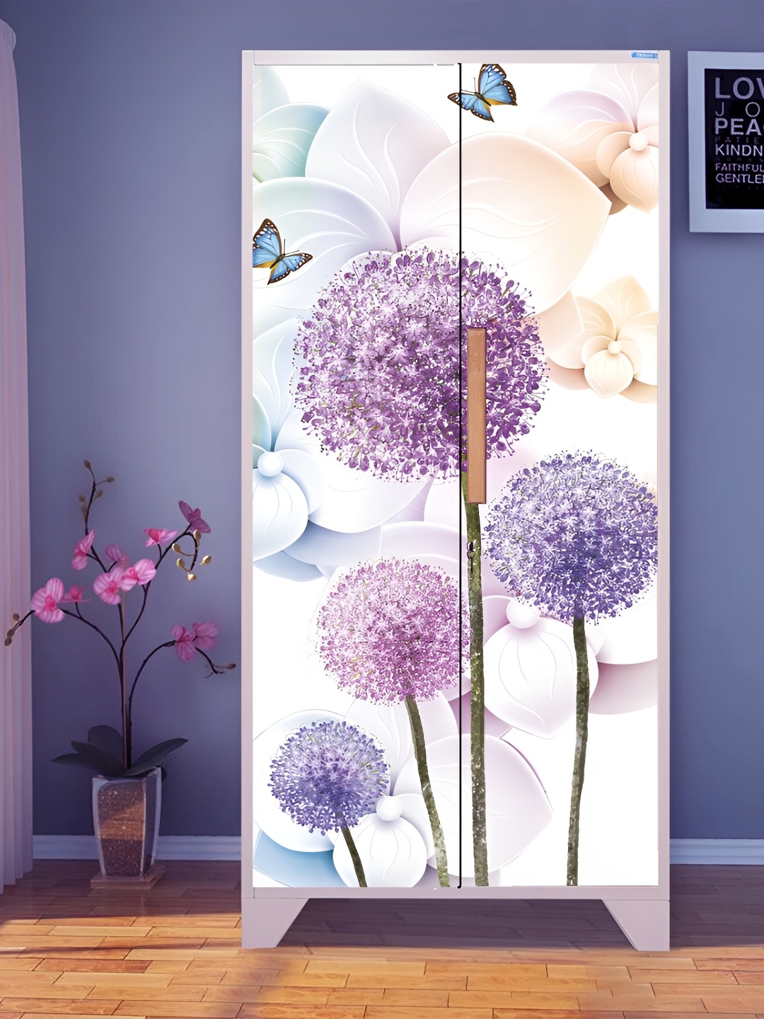 

WALLWEAR White & Purple Floral-printed Self-Adhesive Wardrobe Sticker
