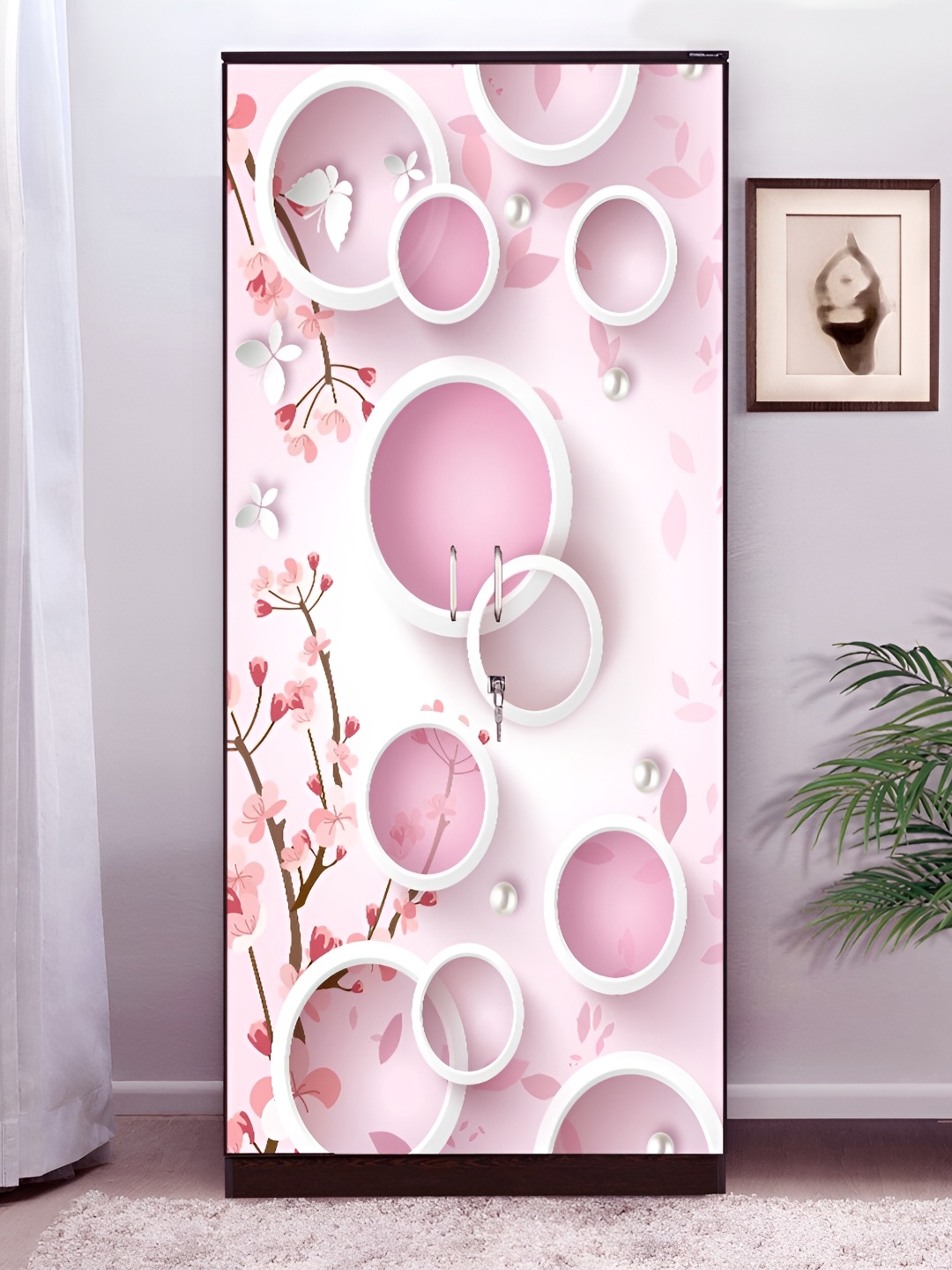 

WALLWEAR White & Pink Geometric-printed Self-Adhesive Wardrobe Sticker