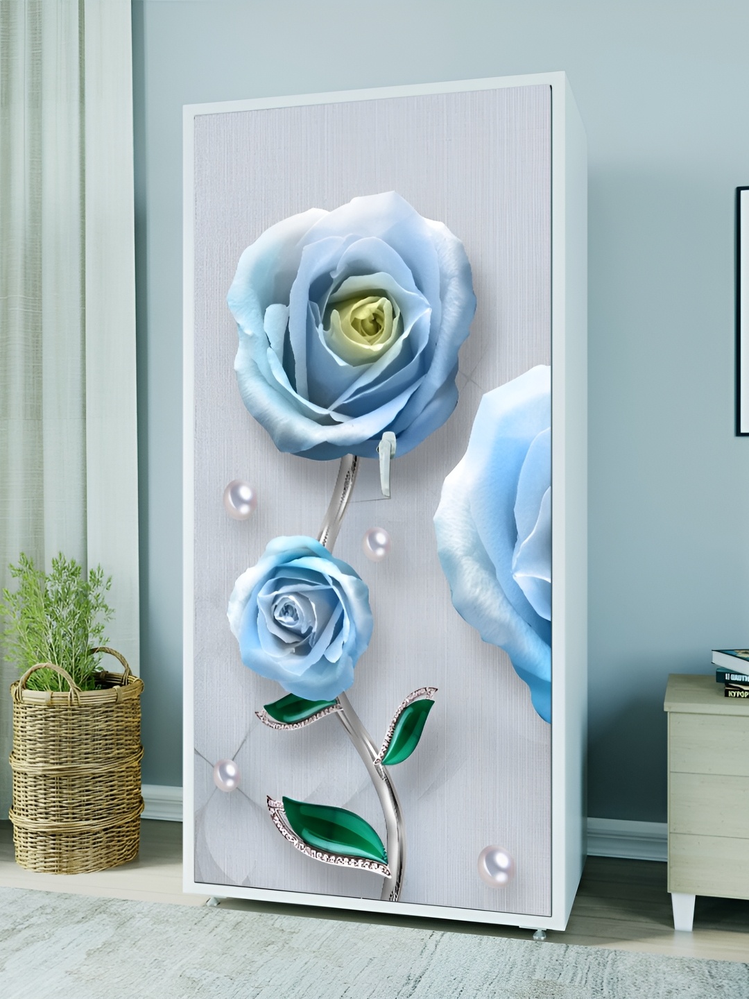 

WALLWEAR Grey & Blue Floral Printed Self Adhesive Wardrobe Wallpaper