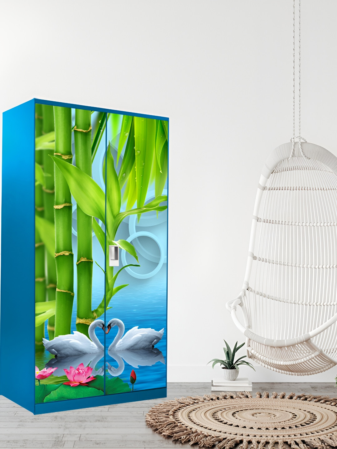 

WALLWEAR Blue & Green Swan Water-printed Self-Adhesive Wardrobe Wallpaper
