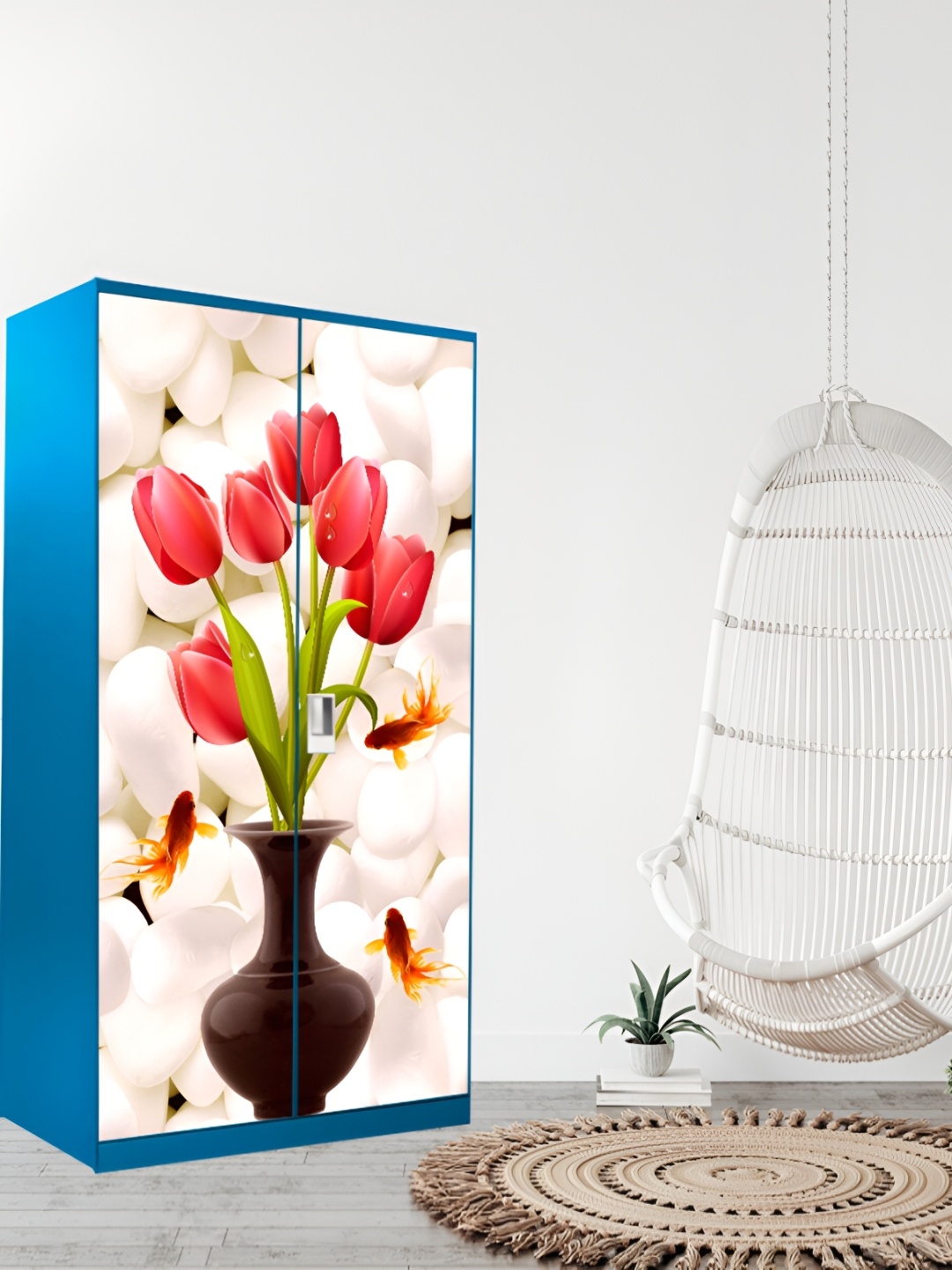

WALLWEAR Beige & Red Floral Pot Printed Self Adhesive Wardrobe Sticker