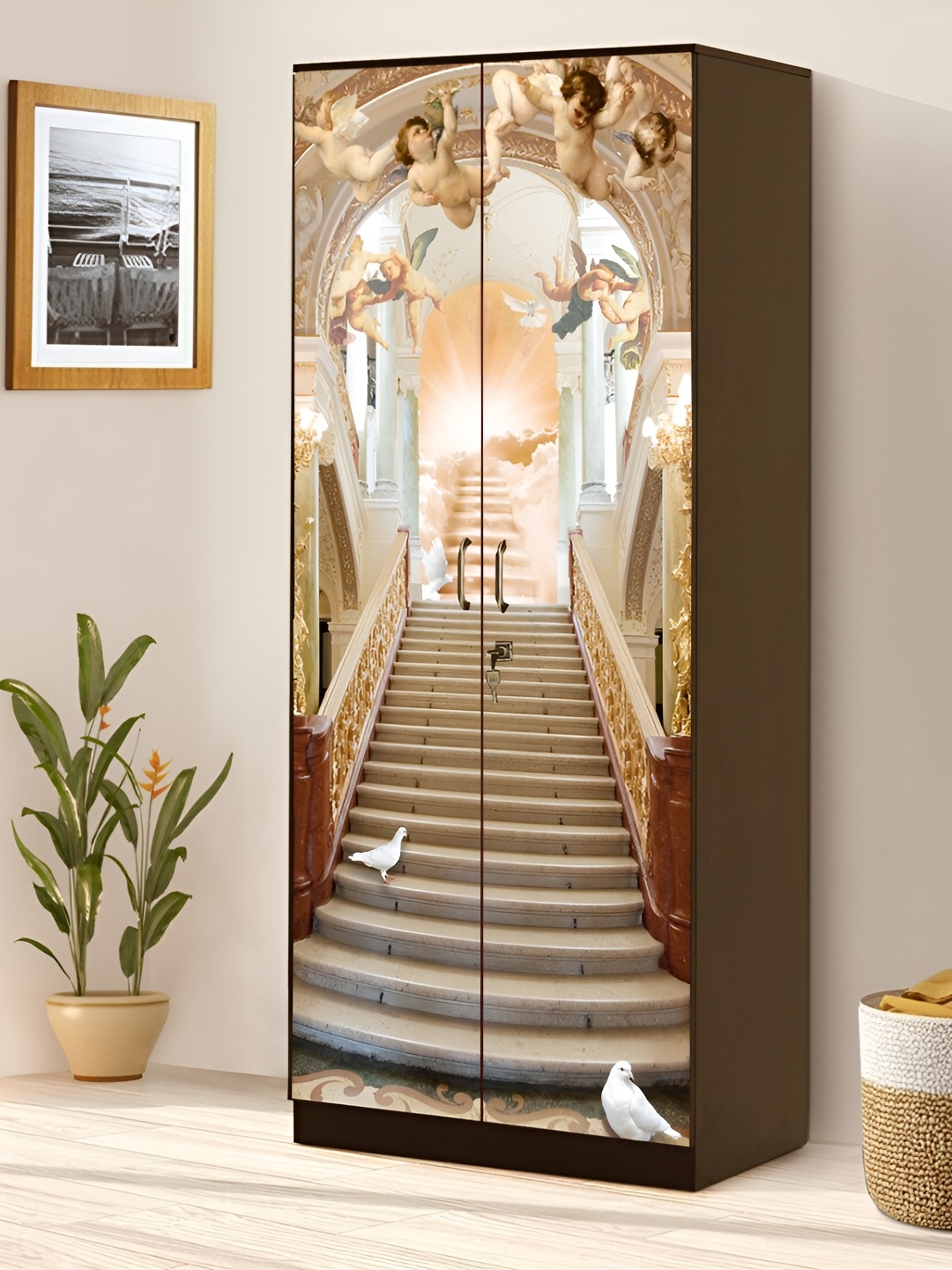 

WALLWEAR Beige & Brown Way To Heaven Printed Self Adhesive Wardrobe Sticker