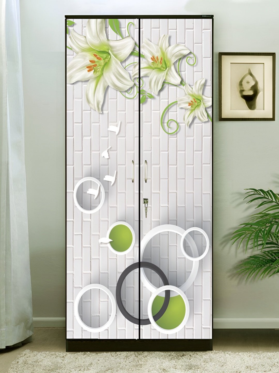 

WALLWEAR Green & Beige Floral Printed Self Adhesive Wardrobe Sticker