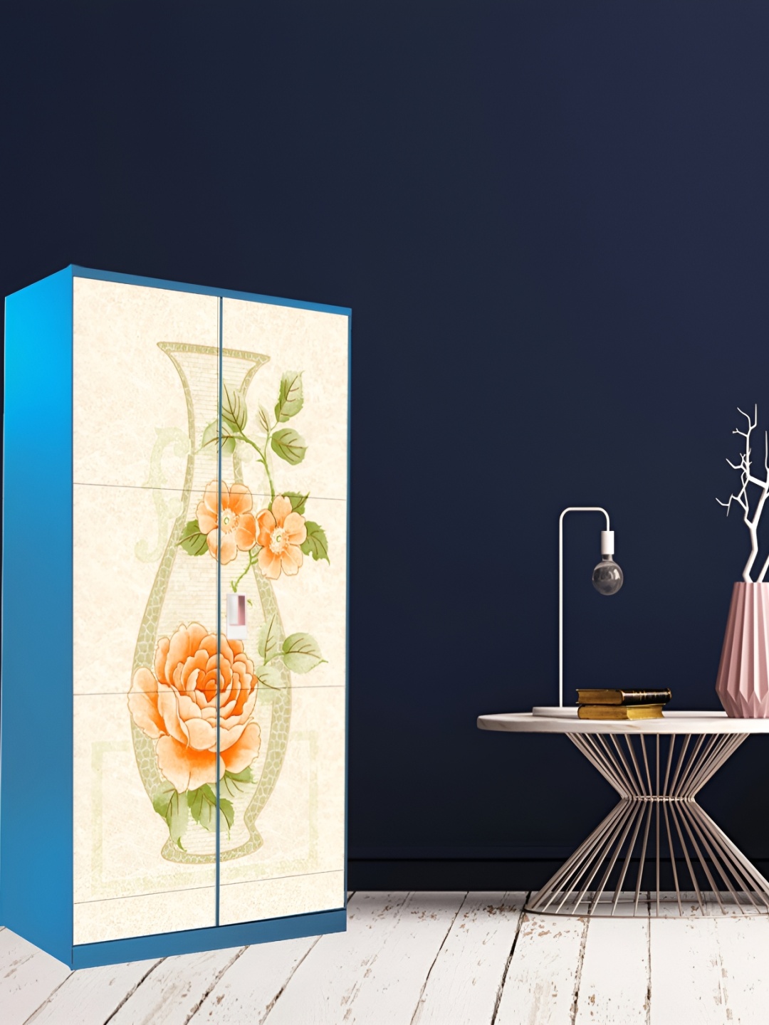 

WALLWEAR Beige & Orange Floral-printed Self-Adhesive Wardrobe Wallpaper