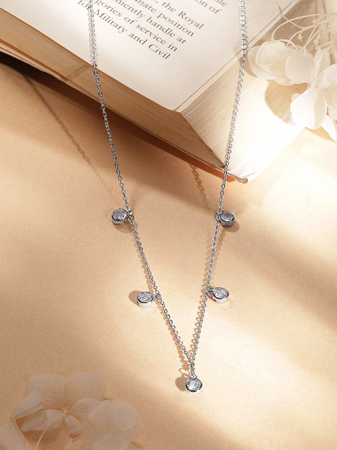 

Rubans Voguish Rhodium-Plated Cubic Zirconia Studded Necklace, Silver