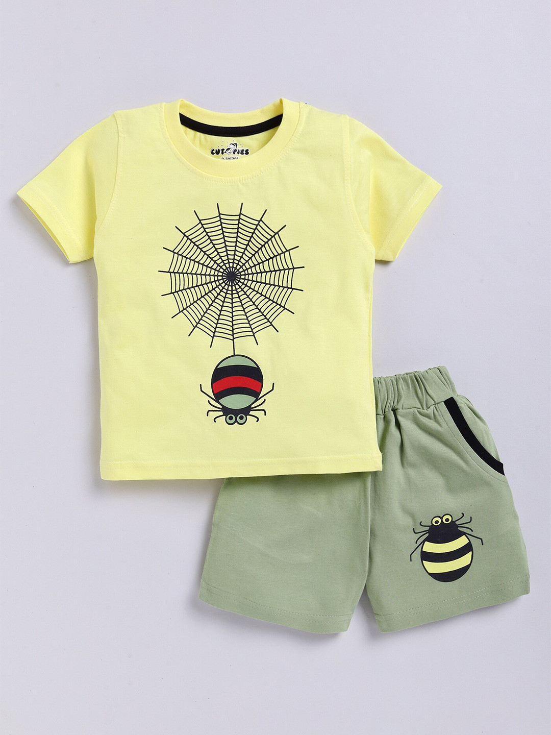 

BAESD Boys Graphic Printed Round Neck T-shirt with Shorts, Yellow