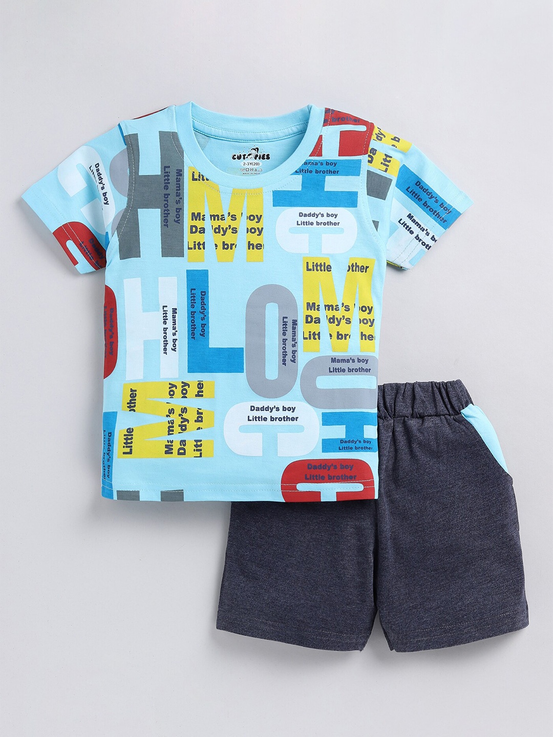 

BAESD Boys Typography Printed Round Neck T-shirt with Shorts, Blue