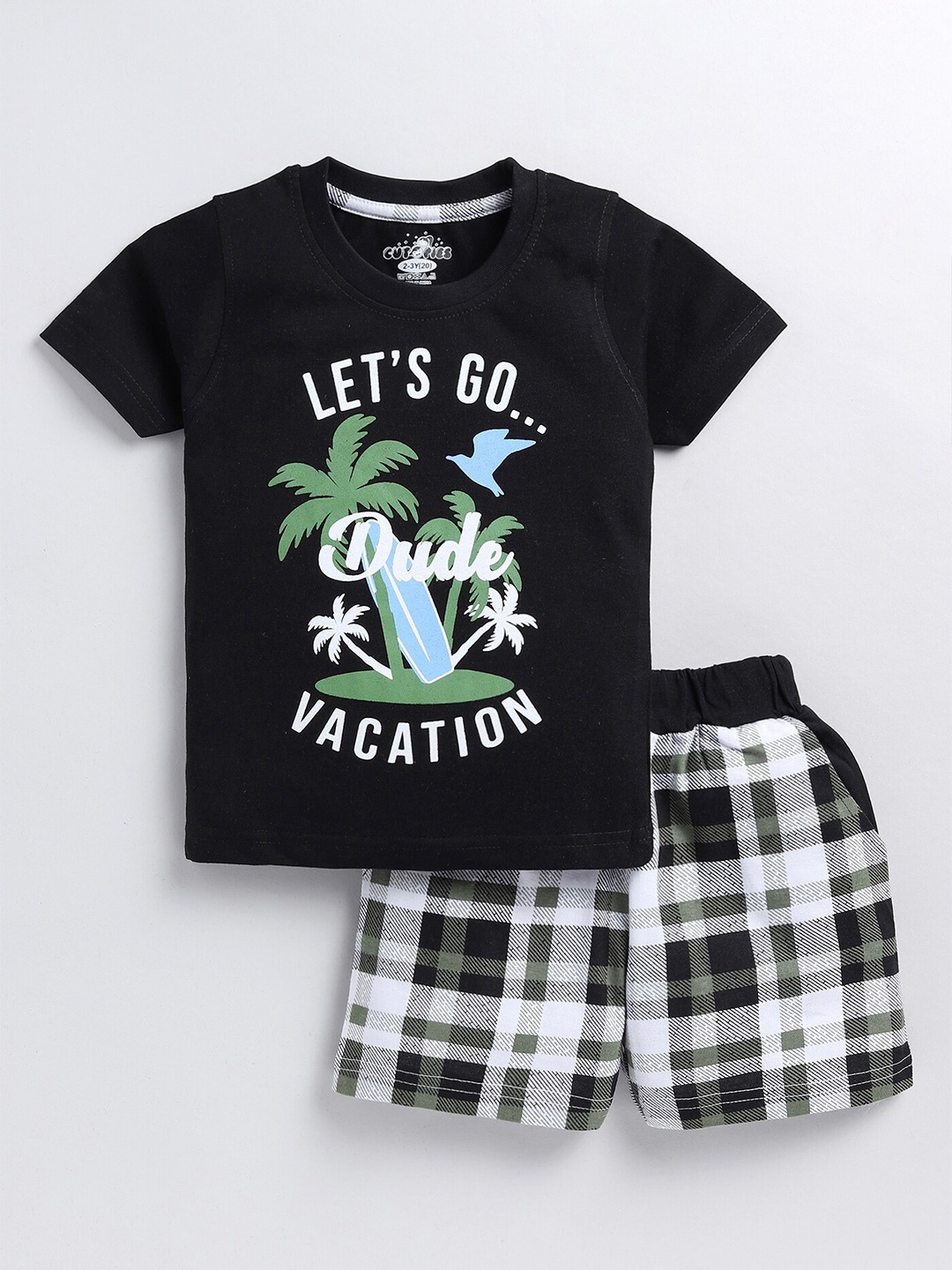 

BAESD Boys Typography Printed Round Neck T-shirt with Shorts, Black
