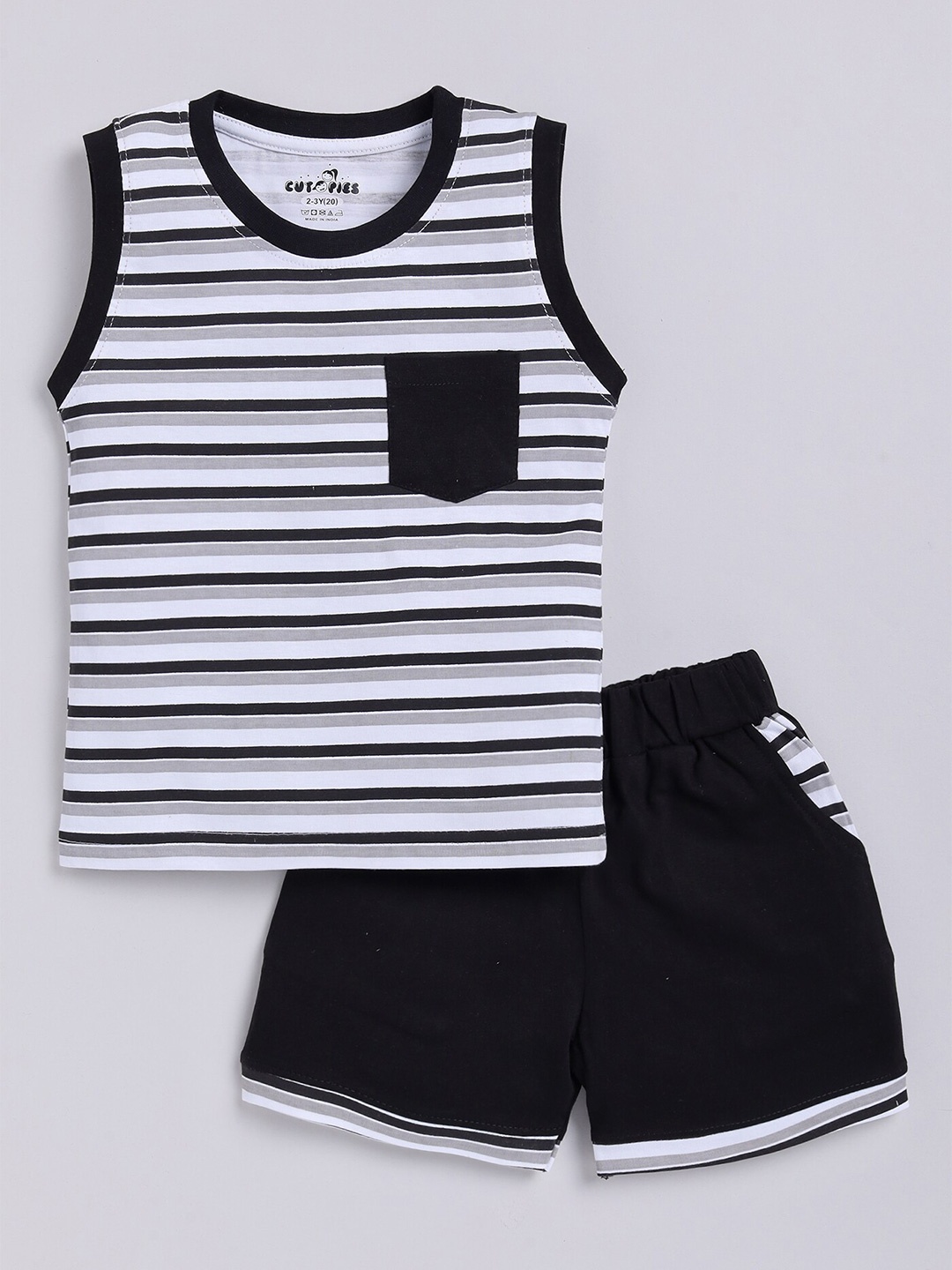 

BAESD Boys Striped Round Neck T-shirt with Shorts, Black