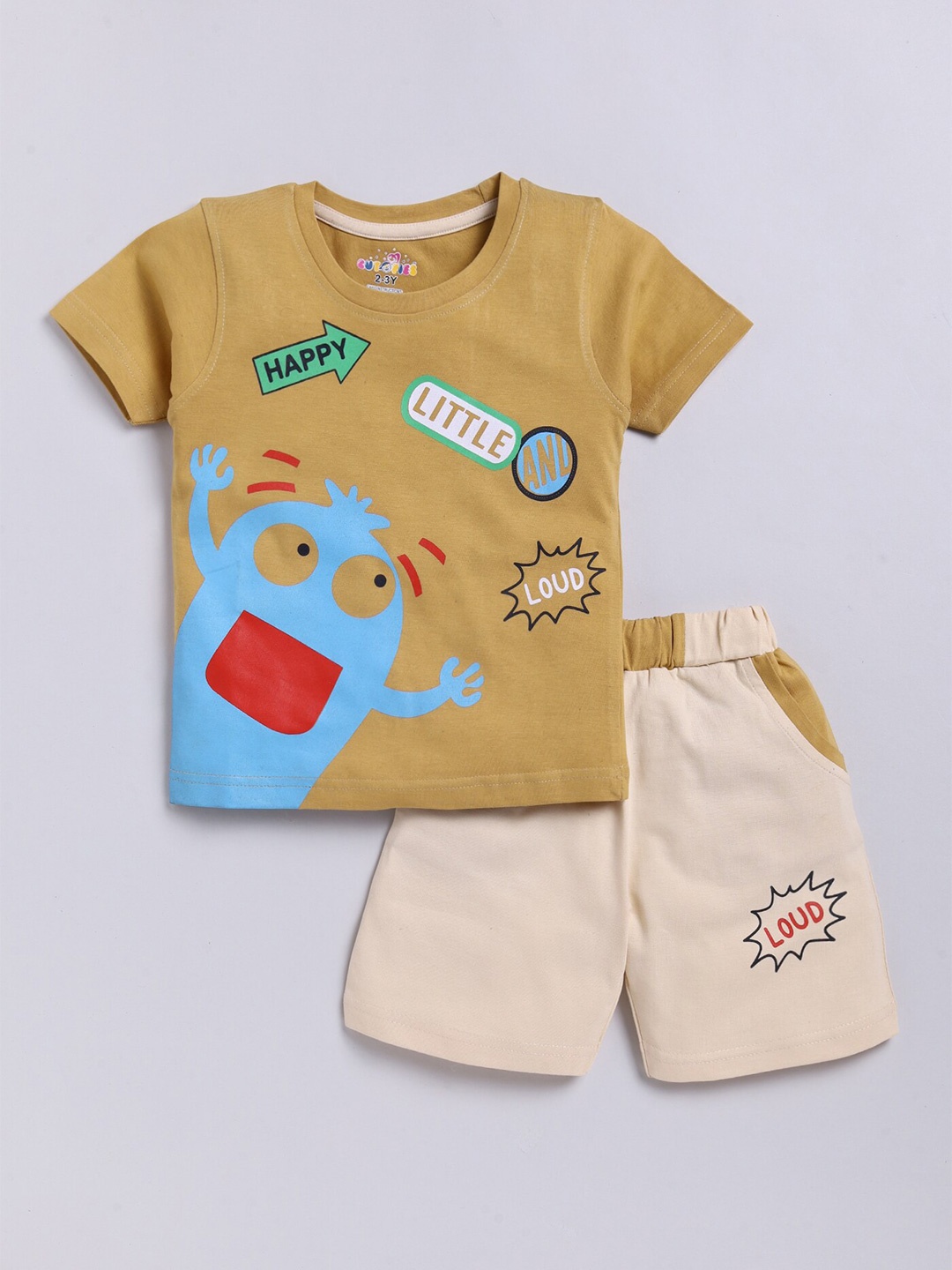 

BAESD Boys Graphic Printed Round Neck T-shirt with Shorts, Brown