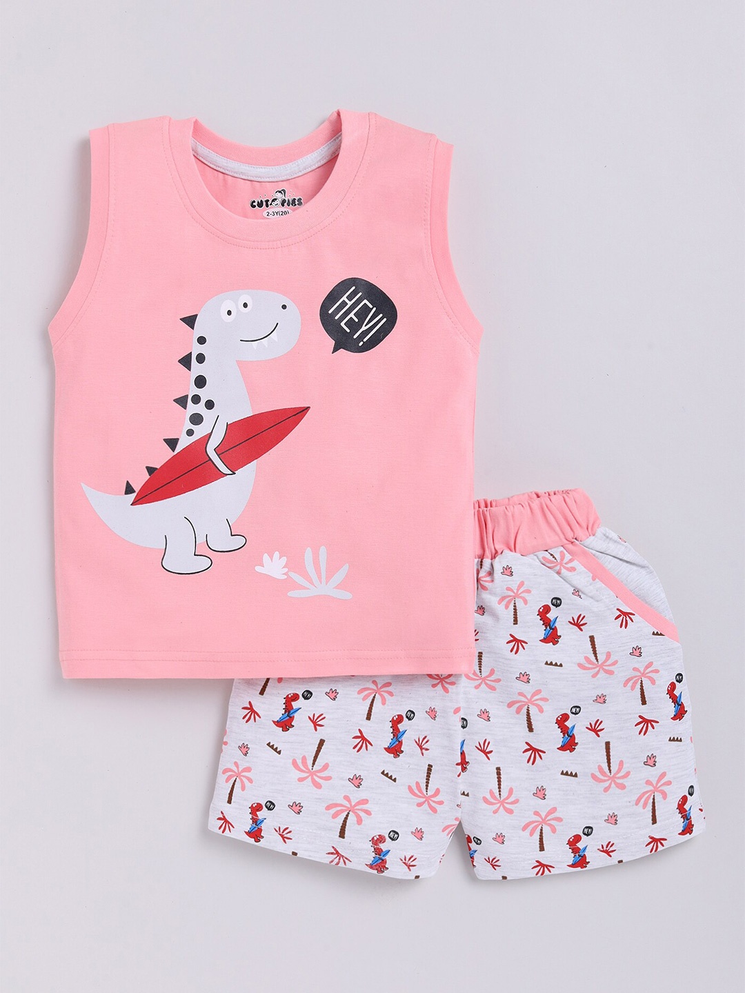 

BAESD Boys Graphic Printed Round Neck T-shirt with Shorts, Pink