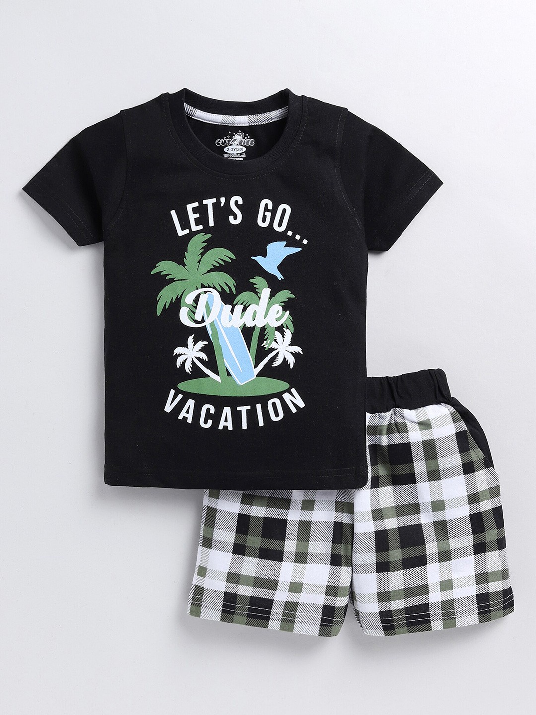 

BAESD Boys Graphic Printed Round Neck T-shirt With Shorts, Black